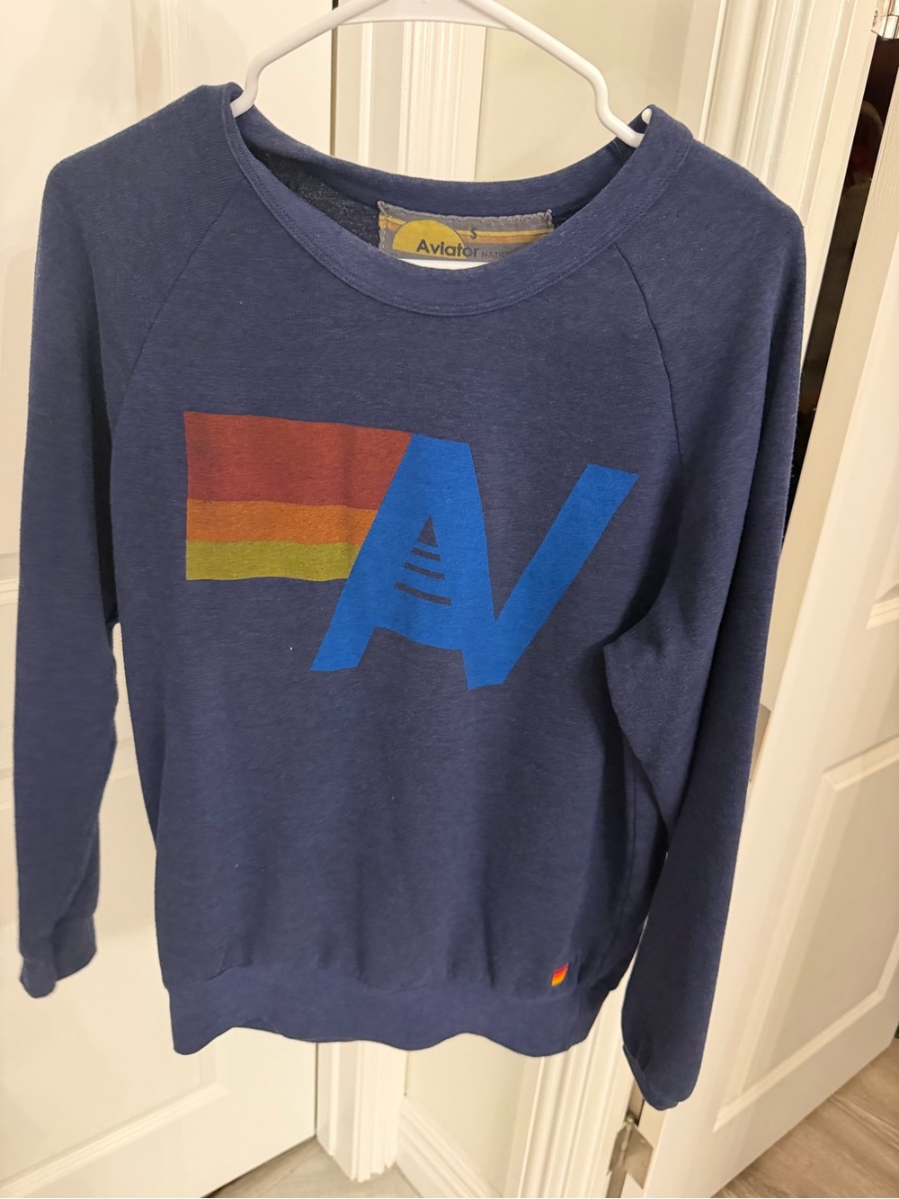 Aviator Nation Navy Crewneck with Retro Multicolor Logo